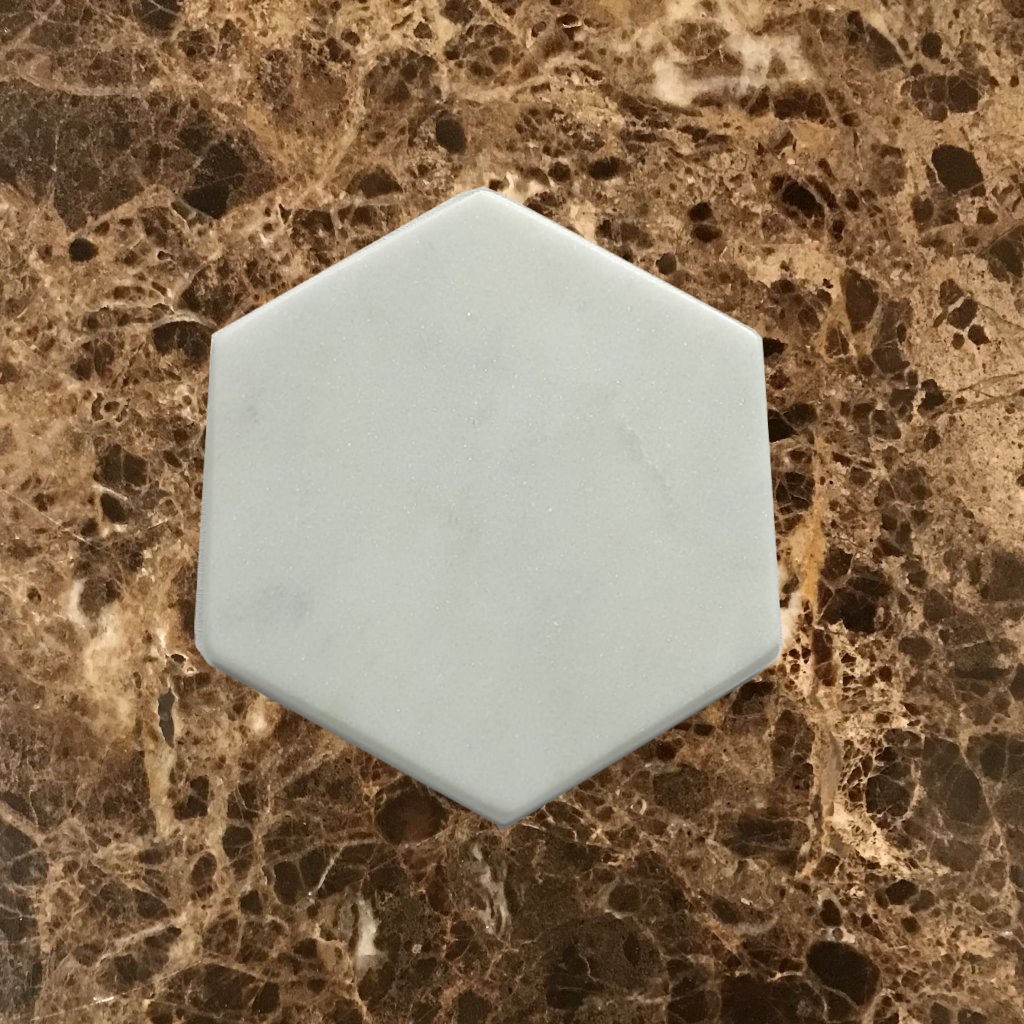 white hexagon coasters