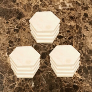 white marble hexagon coasters