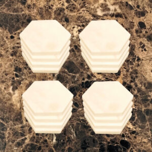 white hexagon coasters